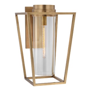 Ian K. Fowler for Visual Comfort Signature Presidio Medium Bracketed Sconce in Hand-Rubbed Antique Brass with Clear Glass For Sale