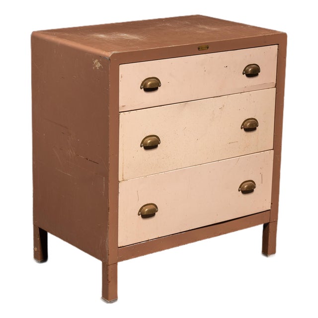Vintage Metal Lowboy Dresser in Two-Tone Brown Enamel by Simmons For Sale