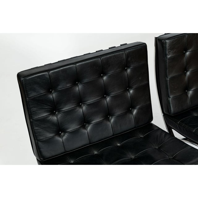 Pair Mid Century Black Leather Barcelona Chairs by Mies Van Der Rohe for Knoll, 1977 For Sale - Image 10 of 17