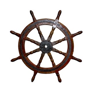 Vintage Ship Steering Wheel With Eight Spokes Wall Display Table Top For Sale