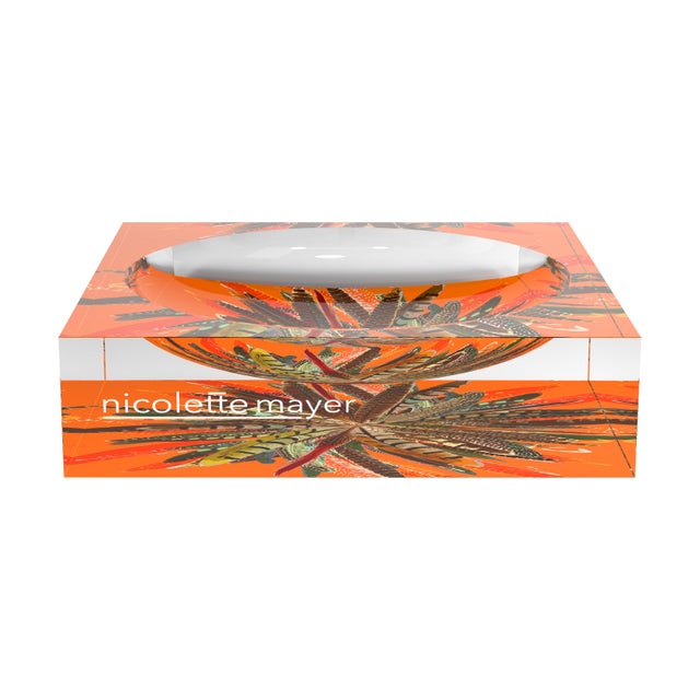 Contemporary Pheasant Feathers Butternut Acrylic Candy Catchall Dish, Small For Sale - Image 3 of 9