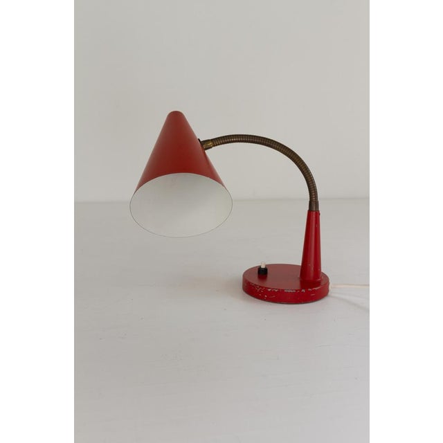 Metal Vintage Danish Red and Brass Flexible Desk Lamp from Lyfa, 1950s For Sale - Image 7 of 17
