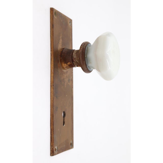 Traditional Vintage White Milk Glass & Brass Plate Dummy Door Knob For Sale - Image 3 of 5