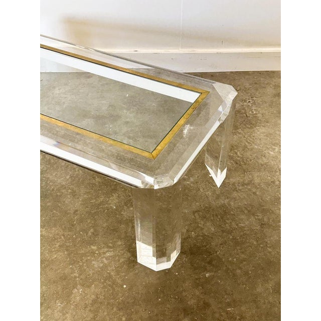 Acrylic Glass Coffee Table with Brass Details and Glass Plate, France, 1980s For Sale - Image 13 of 15