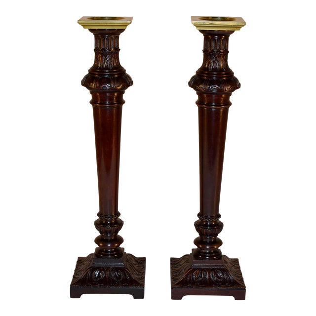 Pair of Early 19th C Mahogany Candlesticks For Sale