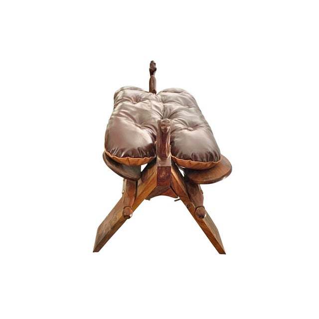 Late 20th Century Ottoman Leather Cushion on Wood Stand Camel Saddle Stool Vintage Egyptian Decor For Sale - Image 4 of 11