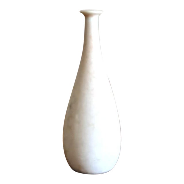 Vintage 1950s Mid-Century Gunnar Nylund Rörstrand Sweden White Crystaline Glaze Miniature Ceramic Vase For Sale