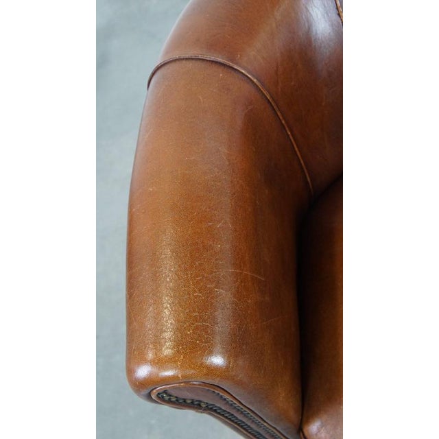 Textile Cognac-Colored Sheep Leather Club Chair For Sale - Image 7 of 13
