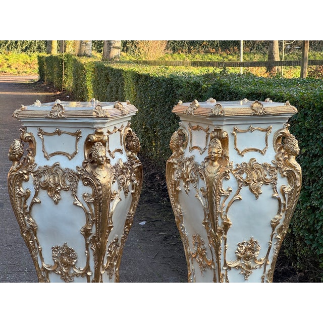 Late 20thC Italian Baroque Cream Gold Pedestals Pair For Sale - Image 4 of 18