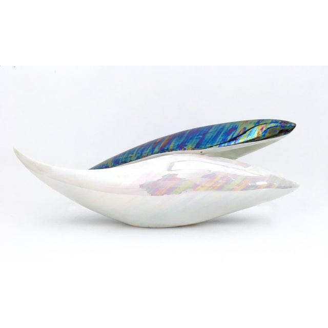 Mid-Century Modern Vintage White and Iridescent Ceramic N 6768 Bowl by Lusso, Italy, 1950s For Sale - Image 3 of 9