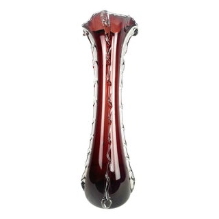 Mid-Century Modern Venetian Handblown Cranberry Red and Clear Glass Vase, Italy, 1960 For Sale