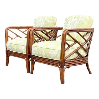 Vintage Coastal Chinese Chippendale Tub Chairs - a Pair For Sale