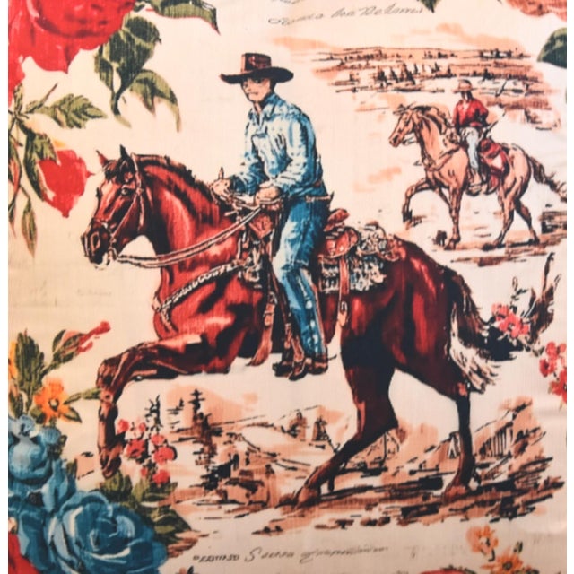 Beautiful vintage-style western cowboy pillow featuring a detailed rodeo graphic print of a cowboy riding a galloping...