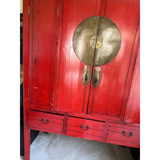 Mid 20th Century Chinese Red Lacquered Armoire Arhaus Furniture