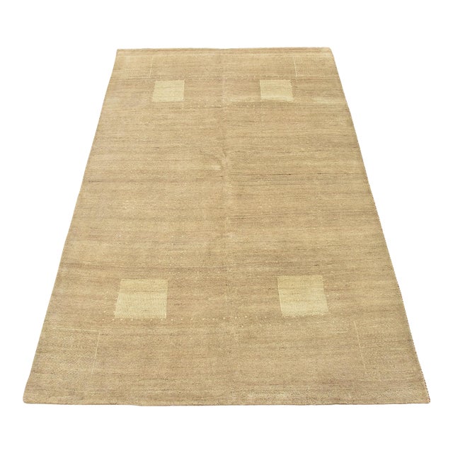 Gabbeh Rug 5’1” X 7’7” Beige Wool Contemporary Hand-Knotted Carpet For Sale