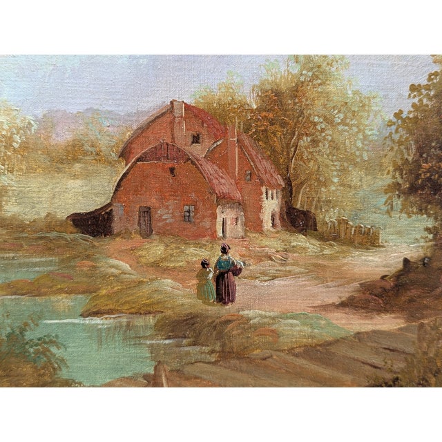 Rustic European Late 19th to Early 20th Century Continental Pastoral Landscape, Signed Oil on Canvas, Carved Giltwood Frame For Sale - Image 3 of 9