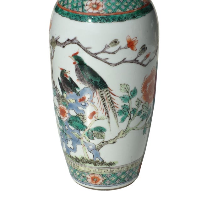 Famille Verte Qing Dinasty Chinese Art Porcelain Vase, 1800s For Sale - Image 6 of 9