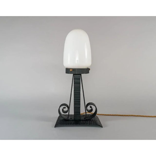 1960s Vintage French Table Lamp in Wrought Iron with Opaline Shade, 1960s For Sale - Image 5 of 5