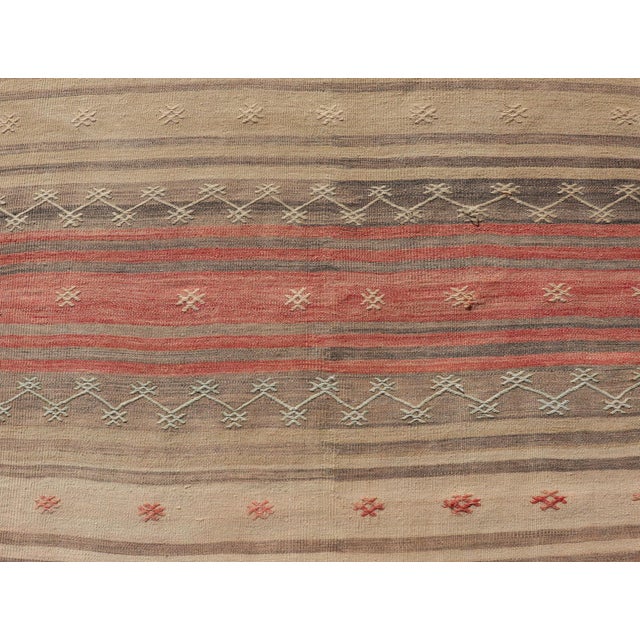 Vintage Turkish Kilim With Stripes in Blue, Tan, Brown, Cream and Orange For Sale - Image 10 of 12