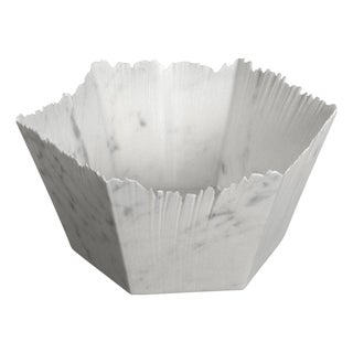 Drap C Hexagonal Decorative Bowl in White Carrara Marble by Bufalini Marmi For Sale