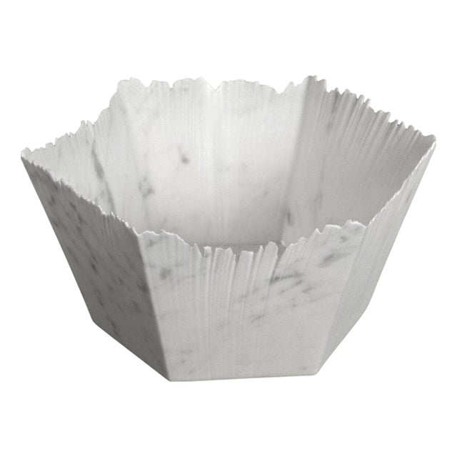 Drap C Hexagonal Decorative Bowl in White Carrara Marble by Bufalini Marmi For Sale