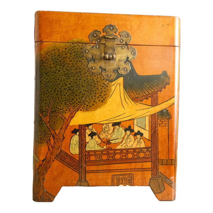 Korean Scholar’s Document Chest – Hand-Painted Yangban Scene With Hanja ...