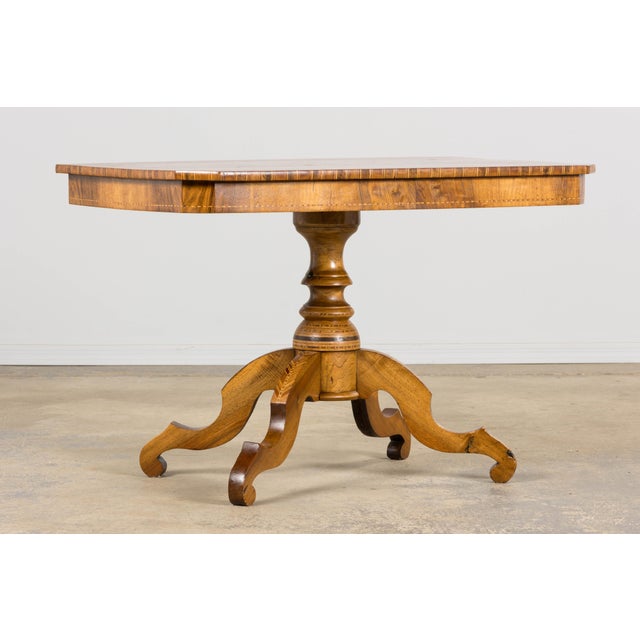 19th Century Italian Napoleon III Style Inlay Walnut Sorrento Pedestal Table For Sale - Image 12 of 12