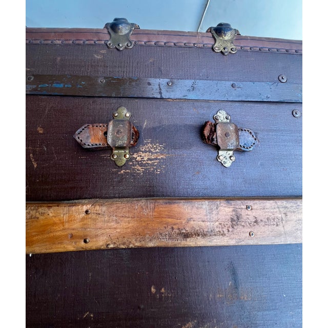 Antique C. W. Weeks Steamer Trunk With Original Key, Circa 1910 For Sale - Image 10 of 11