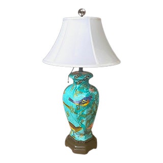 Table Lamp in a Unique Decoupage Art Nouveaux/ Victorian Birds and Floral Pattern For Sale
