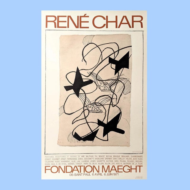 Highly collectible original vintage exhibition poster from 1971, celebrating the landmark Exposition René Char at the...