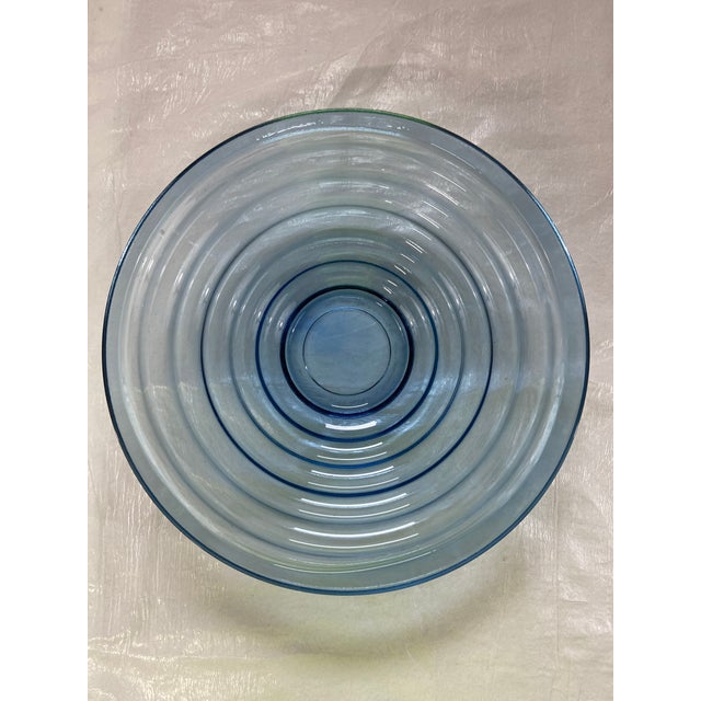 Late 20th Century Blue Ribbed Glass Bowl | Chairish