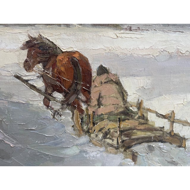Large Vintage Feliks Dolgan Polish Winter Horse Sled Snow Landscape Oil Painting For Sale - Image 11 of 13
