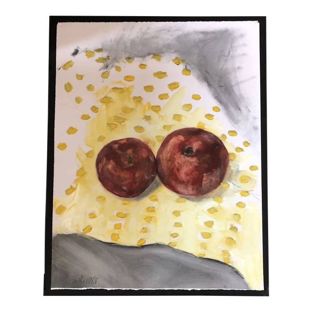 Vintage Original Still Life Painting Apples 1988 Signed For Sale