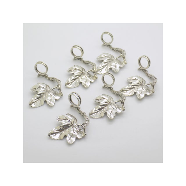 Vintage Italian Handmade Vine Leaf Shaped Silver Table Place Holder, Arezzo, Italy, 1980s, Set of 6 For Sale - Image 4 of 9