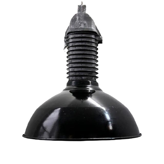 Vintage Industrial Dutch Black Enamel & Cast Aluminum Pendant Lamp, 1950s For Sale