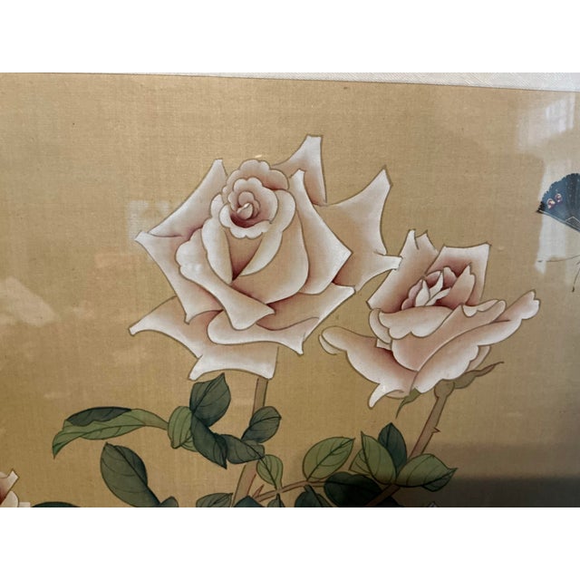 Beautiful Framed East Asian Botanical and Butterfly Painting For Sale - Image 11 of 12