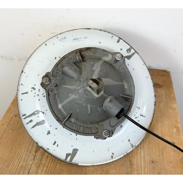 Industrial Grey Enamel Factory Cage Pendant Lamp in Cast Iron from Zaos, 1960s For Sale - Image 13 of 18
