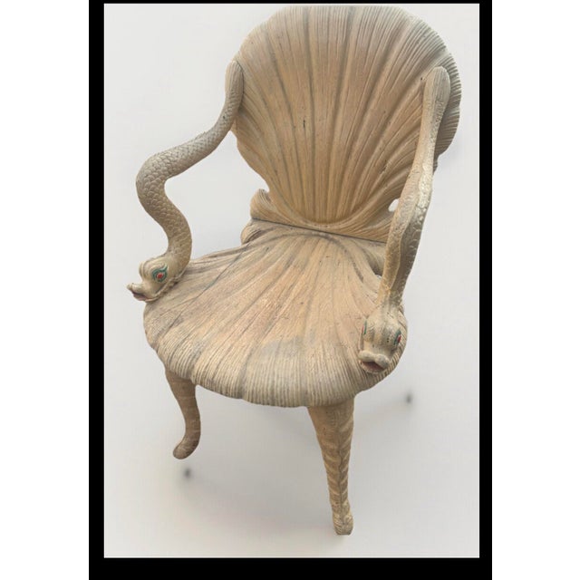 Beautiful wooden Italian Mid-Century Grotto Chair. Original. Hand made. Sea Theme. Clam & Dolphin. Has been in temperature...