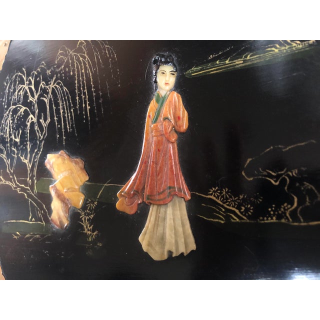 Vintage Mid Century Asian Black Inlaid Jewelry Box For Sale - Image 10 of 11