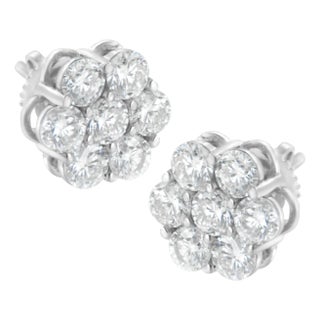 Sterling Silver 2 cttw Floral Composite 7 Stone Diamond Stud Earring For Sale