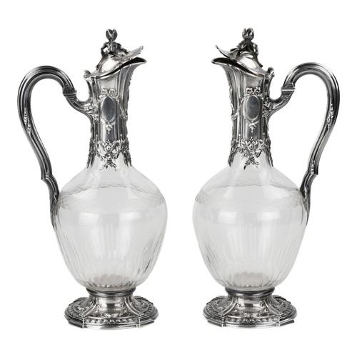 French Glass Wine Jugs in Silver, Set of 2 For Sale - Image 10 of 10