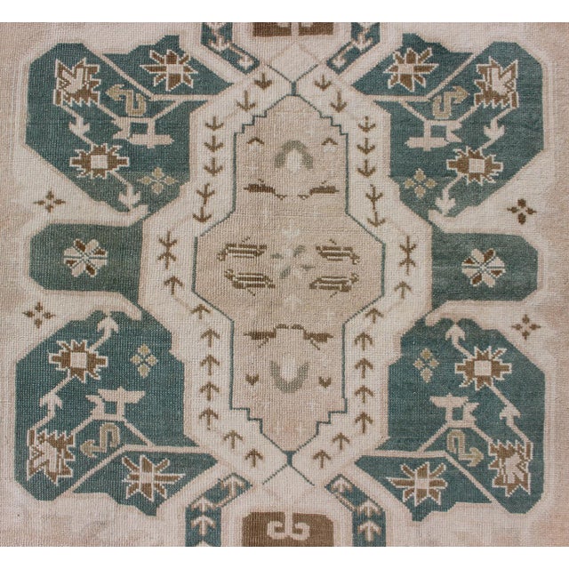 Vintage Turkish Oushak Rug Featuring Soft Ivory Field With Green 4'9 X 7'2 For Sale - Image 9 of 11