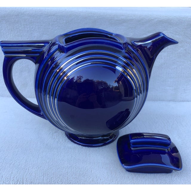 Mid-Century Modern Vintage Hall Cobalt and Silver Teapot - Model 0543p 6 Cup For Sale - Image 3 of 16