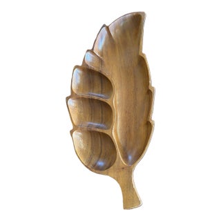 Mid 20th Century Danish Modern Oversized Wooden Divided Leaf Platter Tiki Hawaiian Entertaining For Sale