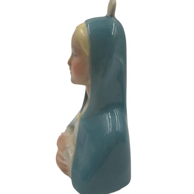 Blue Rare Art Deco Lenci Torino Italian Ceramic Madonna Bust, 1930s For Sale - Image 8 of 9