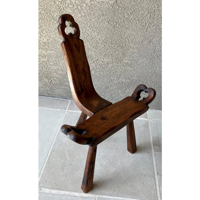 Mid 20th-Century European Arts & Crafts-Inspired Three-Legged Hardwood Birthing Chair For Sale - Image 14 of 15