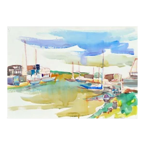 Sail Boats in the Harbor Landscape by Virginia J Hughins