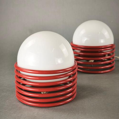 1970s Red Spring-Loaded Table Lamps, 1970s, Set of 2 For Sale - Image 5 of 10