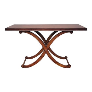 Vintage Baker Style Solid Wood X Base Traditional Console Table For Sale