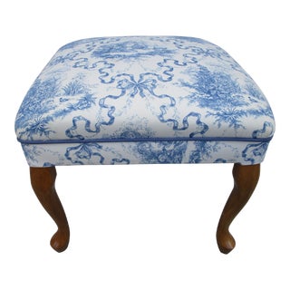 Square Toile Blue and White Queen Anne Stool For Sale